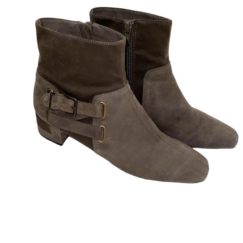Vaneli Suede Boots Womens Size 9 Narrow Side Zipper Buckle Detail Brown Taupe